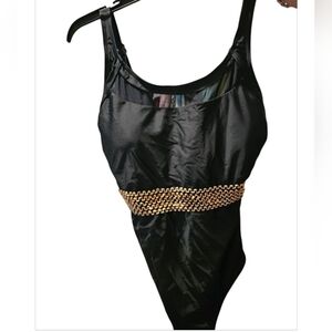 Chic Black Swimsuit with Gold wast Detail, size M